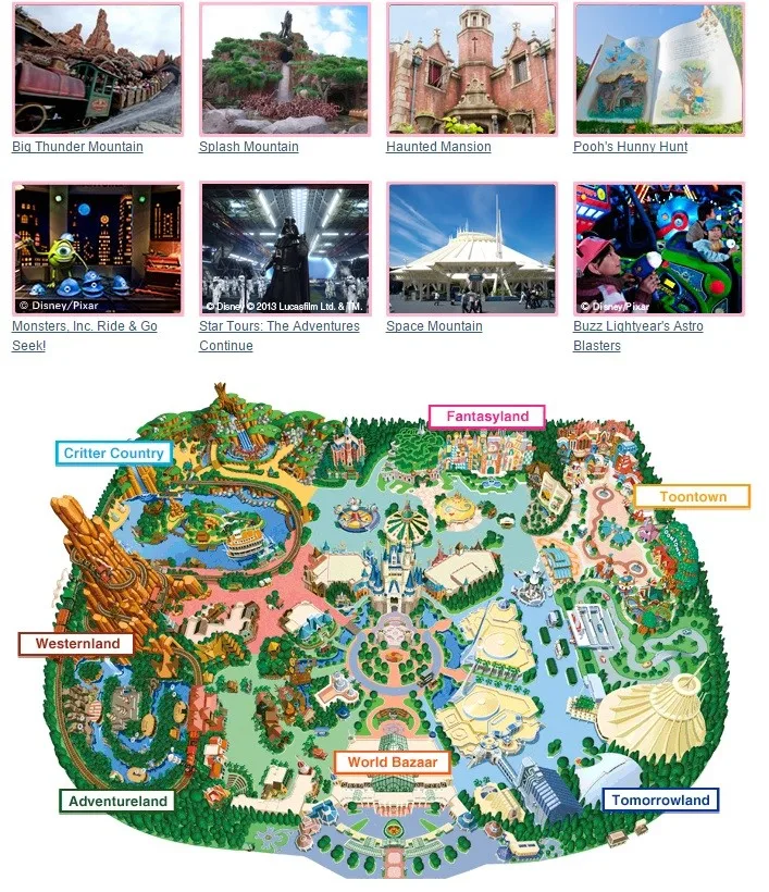 Mapa de parque da Disney usado para ilustrar a influência dos parques na origem de Kingdom Hearts