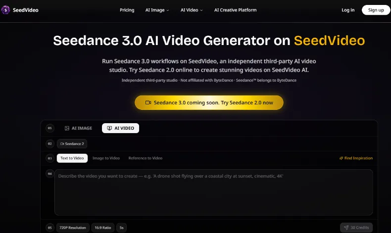 Seedance 3.0 AI Video Generator Trava Foto De Arquivo