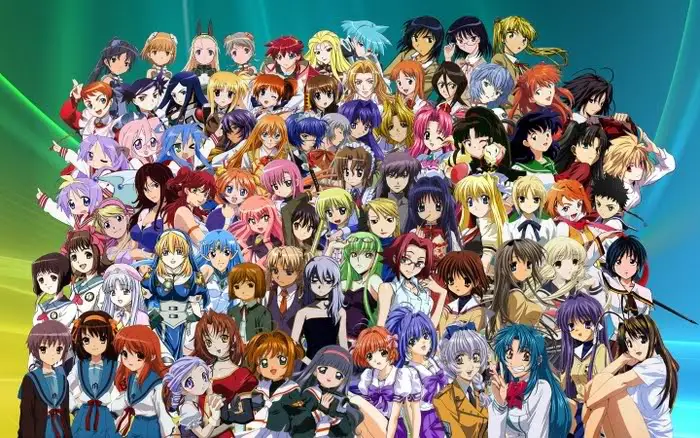 A variedade de estilos dentro do anime Personagens de anime em montagem usada para representar a variedade de estilos da animação japonesa