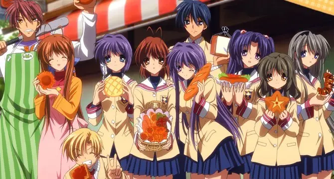 Clannad anime visual key with main characters Tomoya and Nagisa