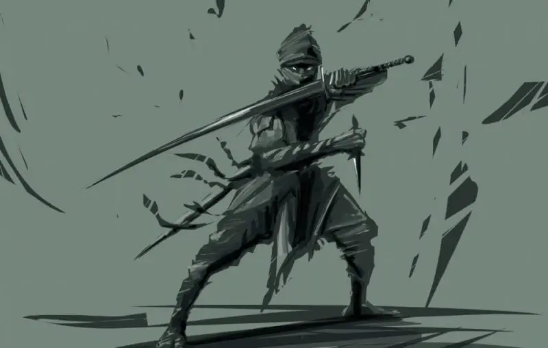 ชุดอาวุธนินจุตสึที่จัดแสดงบนผนัง ชุดอาวุธนินจุตสึจัดแสดงบนผนัง รวมถึงชูริเคน คาตานะ และอาวุธโซ่