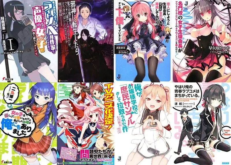 Coleção de light novels Vários volumes de light novel organizados em estante