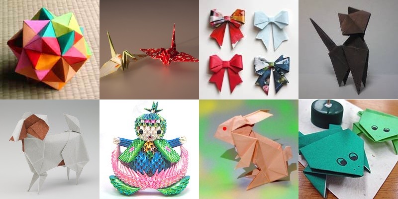 Origami colorati Composizione di origami colorati su una superficie