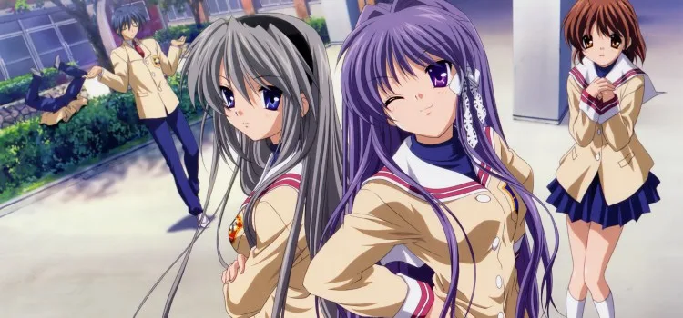 Clannad — 교실에 모인 Fujibayashi Kyou, Furukawa Nagisa, Sakagami Tomoyo