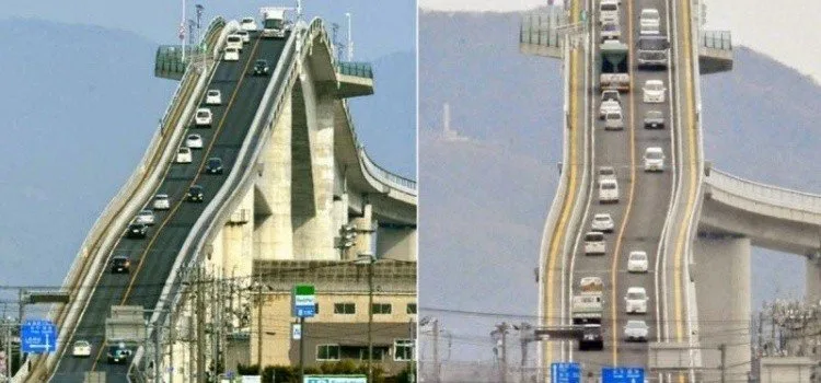 Jembatan Eshima Ohashi di atas Danau Nakaumi Pemandangan lebar Jembatan Eshima Ohashi melintasi Danau Nakaumi antara Matsue dan Sakaiminato