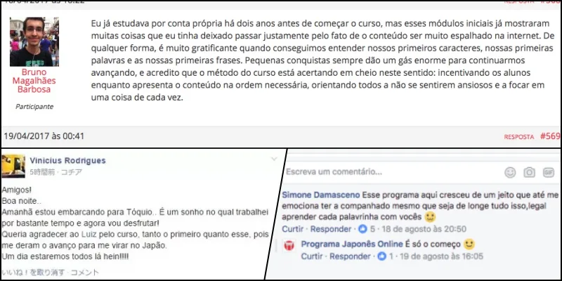Comentários de alunos do Programa Japonês Online Depoimentos e comentários de alunos do Programa Japonês Online