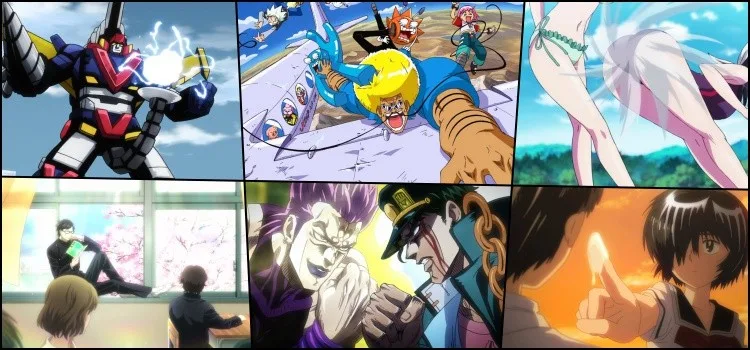 Os animes mais ridículos, idiotas e bizarros que existem animes idiotas ridiculos bizarros - Samurai Flamenco, Bobobo, Keijo, Sakamoto Desuga, Jojo e Nazo no Kanojo.