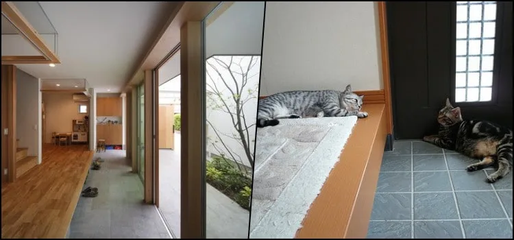 Il gradino tipico tra genkan e zona giorno Genkan con gradino che porta al pavimento rialzato in legno della casa