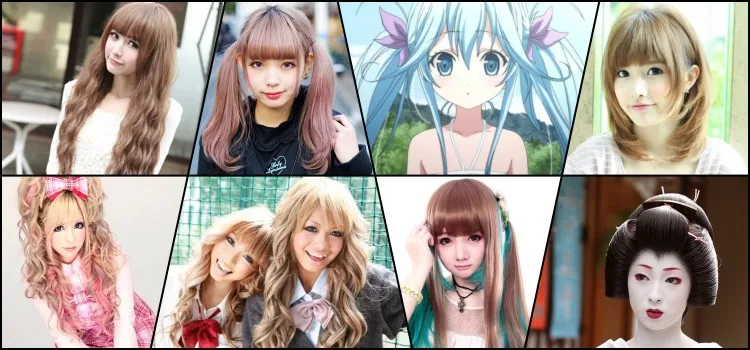 다양한 머리카락 색과 개성 있는 헤어스타일을 가진 애니메이션 캐릭터 콜라주