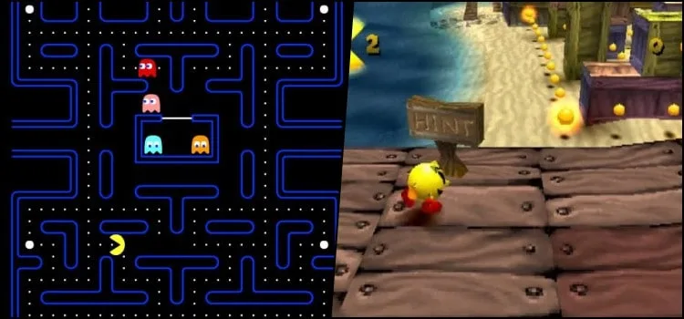Doodle Pac-Man no navegador Pac-Man em um labirinto clássico fugindo dos fantasmas