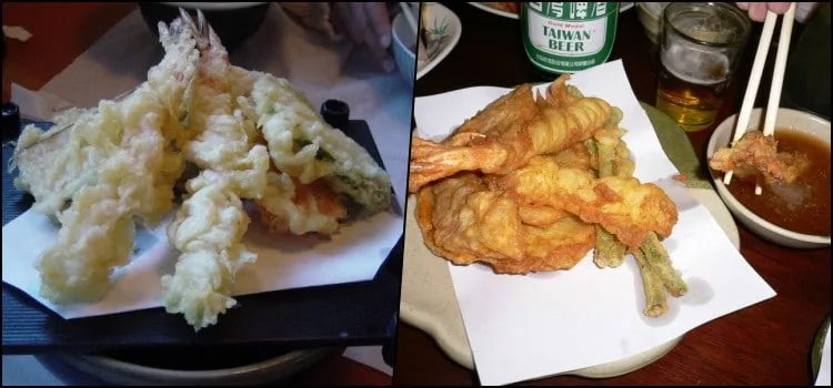 Ebi tempura e legumes empanados Tempura japonês crocante servido em prato
