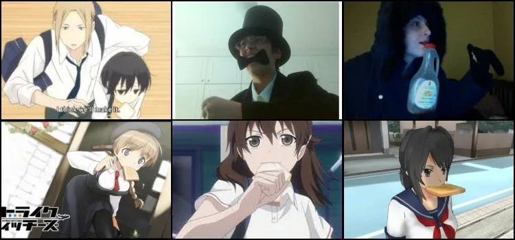 Personagens de anime correndo com um pão na boca Personagens de anime correndo com um pão na boca