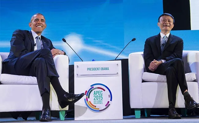 Jack Ma em encontro público durante a expansão internacional do Alibaba