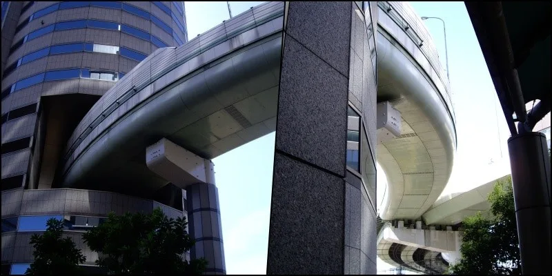 Hanshin Expressway - A via expressa que atravessa um prédio Hanshin Expressway - A via expressa que atravessa um prédio