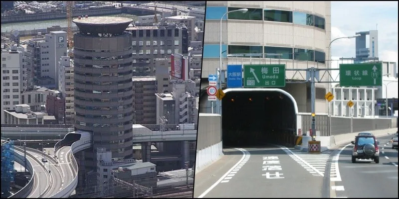 Hanshin Expressway - A via expressa que atravessa um prédio Hanshin Expressway - A via expressa que atravessa um prédio