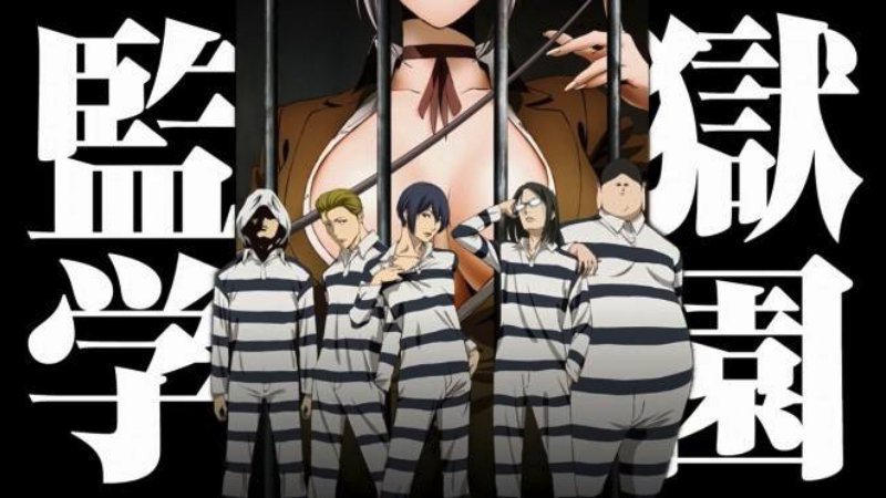 Cartel de Prison School con el reparto masculino en uniforme escolar
