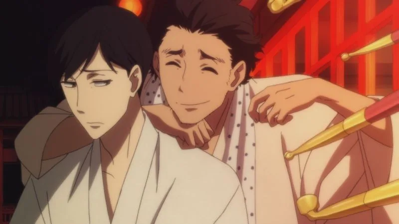 Cena de rakugo em anime, arte japonesa de contar histórias com humor e palavras
