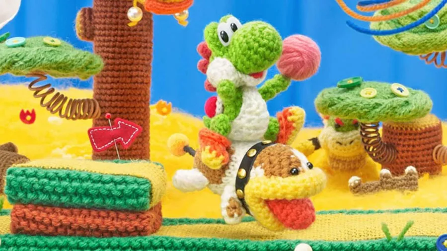 Yoshi feito com textura de lã em jogo da Nintendo