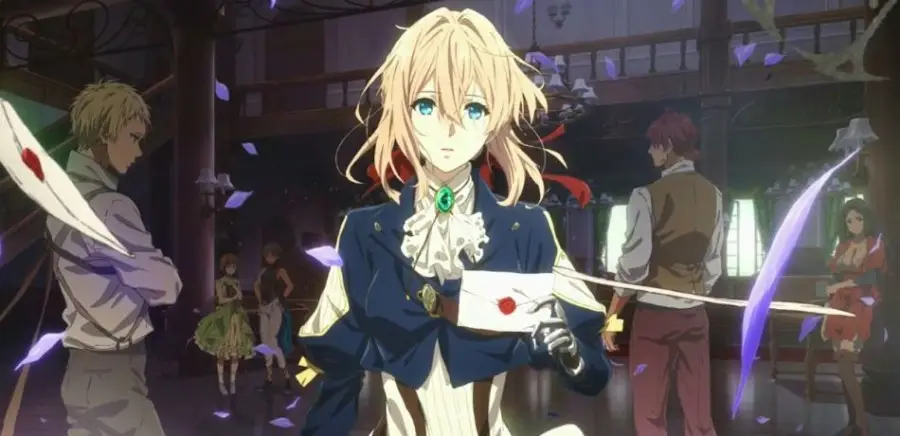 Violet Evergarden — 군복 위에 우아한 청색 리본을 단 Violet