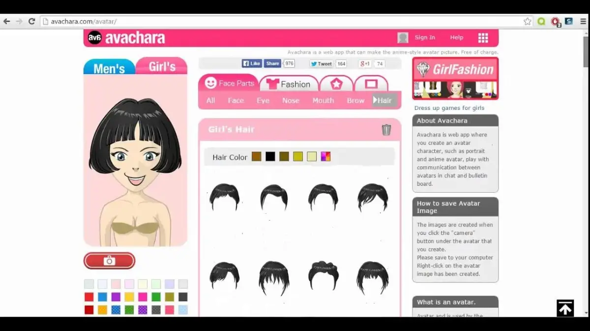 ภาพหน้าจอของเว็บไซต์สร้างตัวละครอนิเมะ Avachara หรือ MakeGirlsMoe