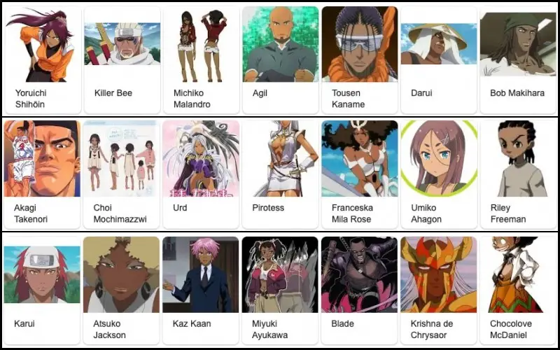 Personajes de anime negros femeninos y masculinos