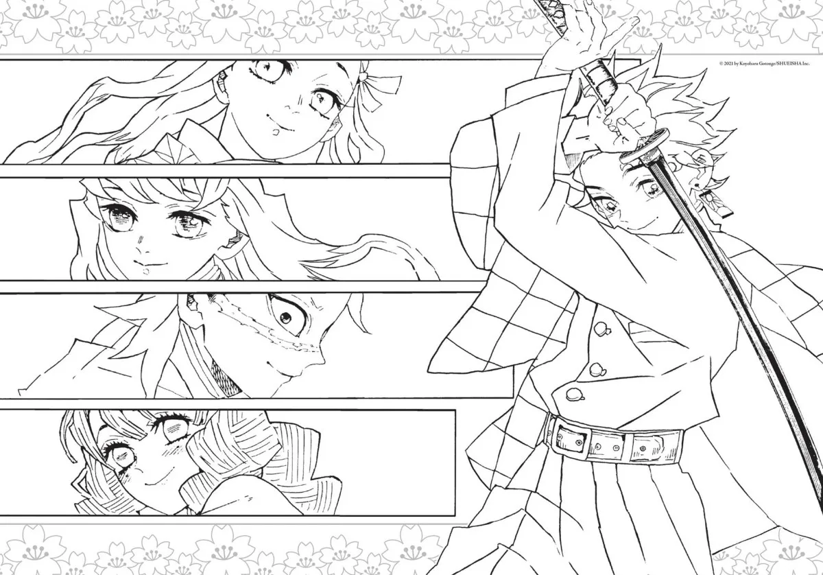Illustration de personnage de Demon Slayer en noir et blanc
