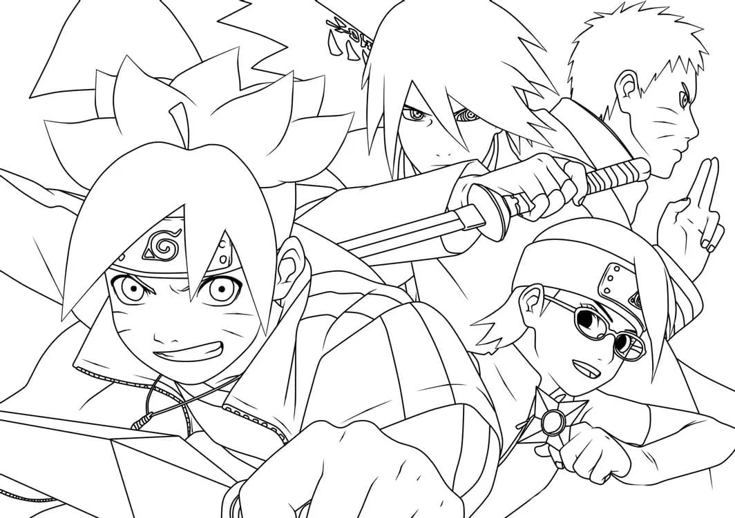 Boruto Uzumaki et ses coéquipiers prêts à être coloriés