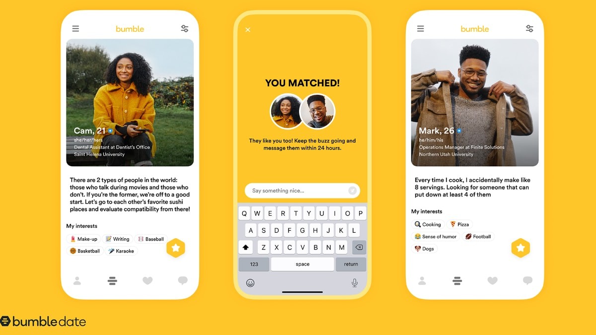 Bumble dating app screen