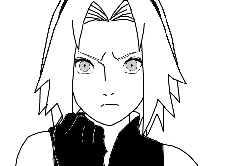 Sakura Haruno avec ses cheveux roses courts et un haut rouge prête à être coloriée