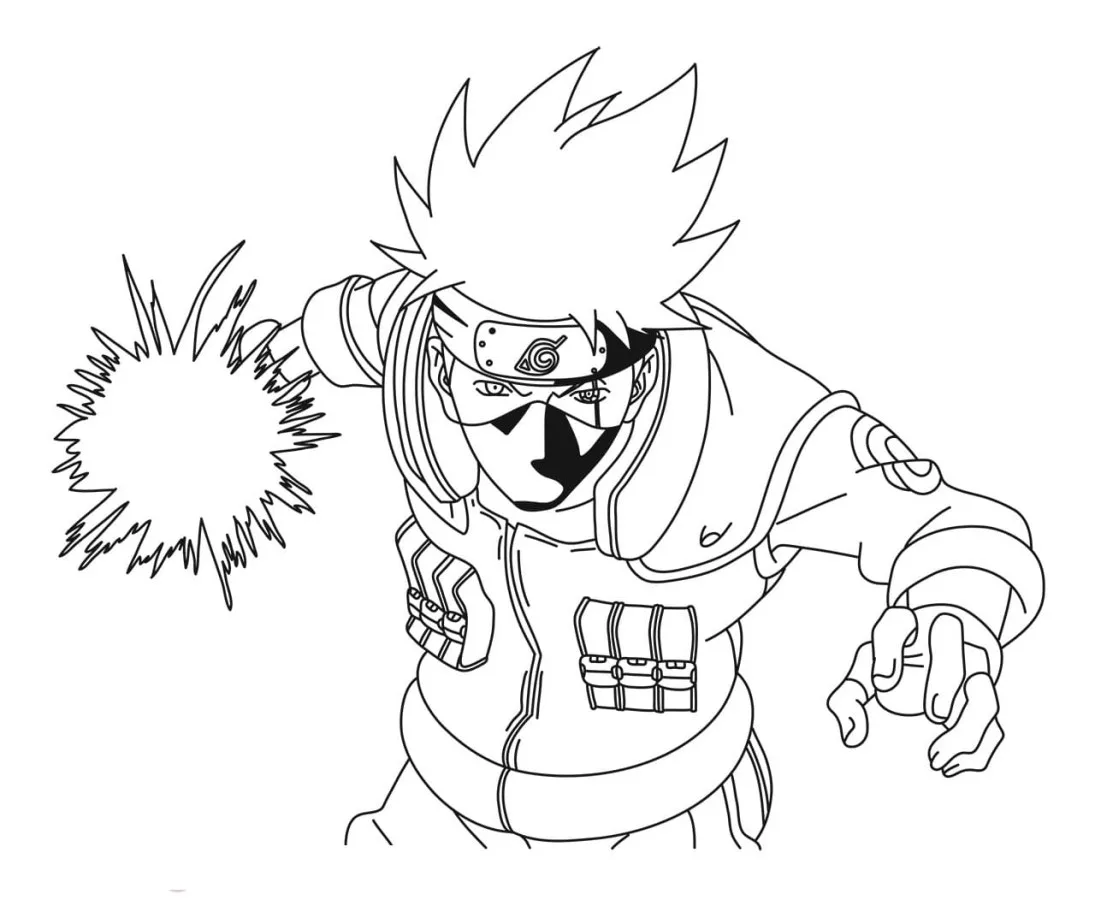 Kakashi Hatake en action avec des outils ninja et des bandages