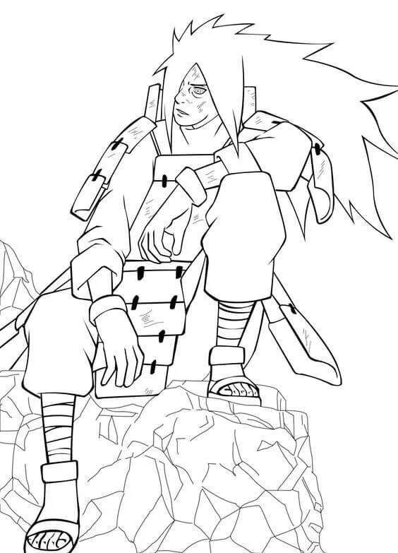 Madara Uchiha avec le Sharingan activé dans une scène de bataille