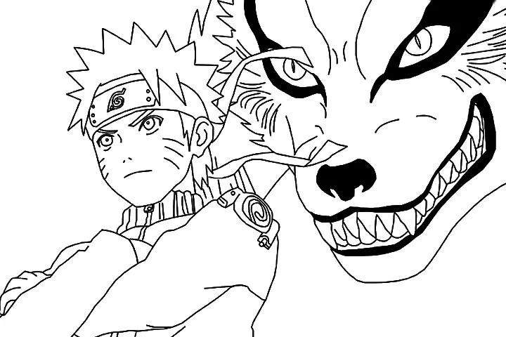 Naruto en train de se transformer en Kyuubi, le Démon Renard à neuf queues