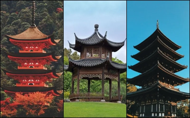 Destinos turísticos no Japão Paisagem japonesa com pagoda tradicional, lembrando destinos turísticos visitados por brasileiros