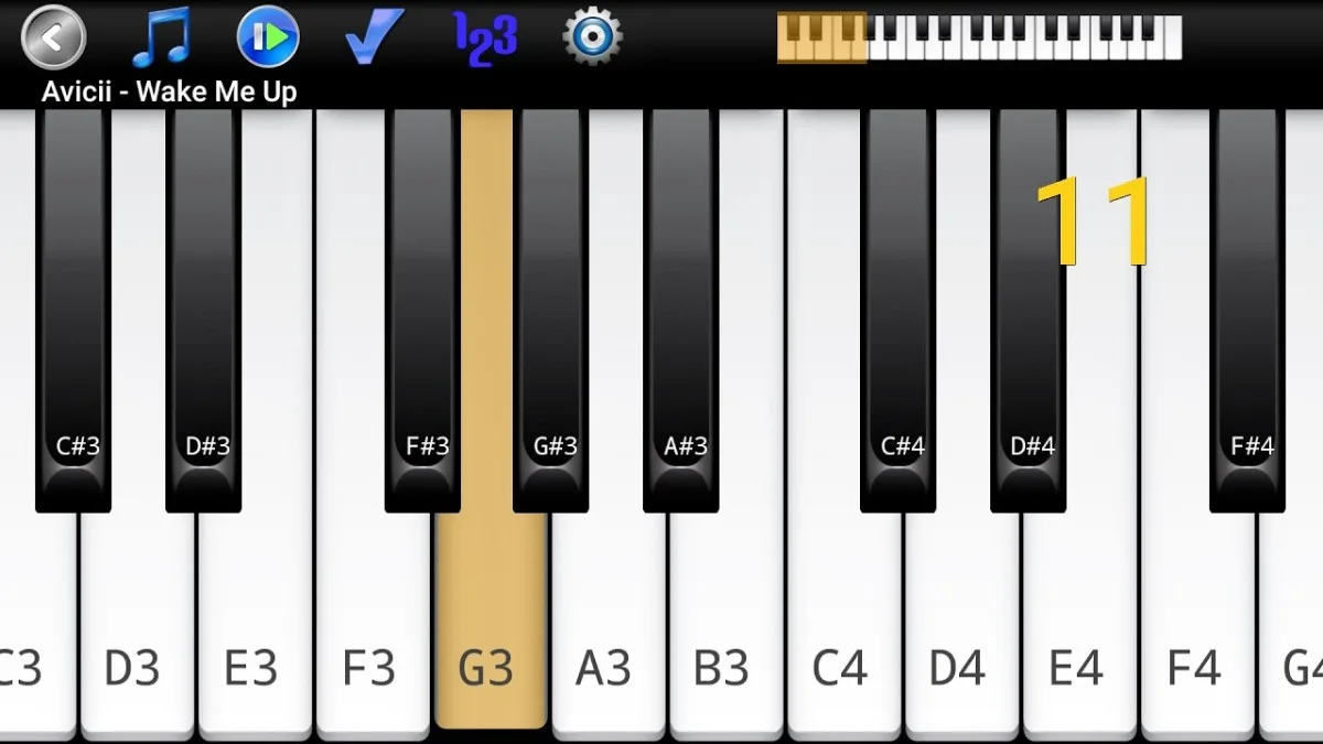 Piano Melody App mit virtueller Tastatur und Notenvisualisierung