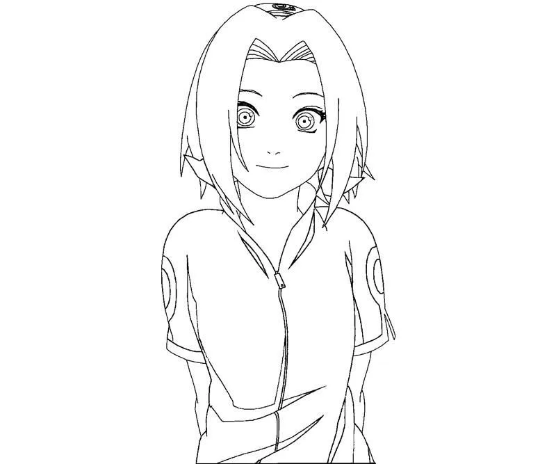 Sakura Haruno en pied avec son gilet rouge et ses gants
