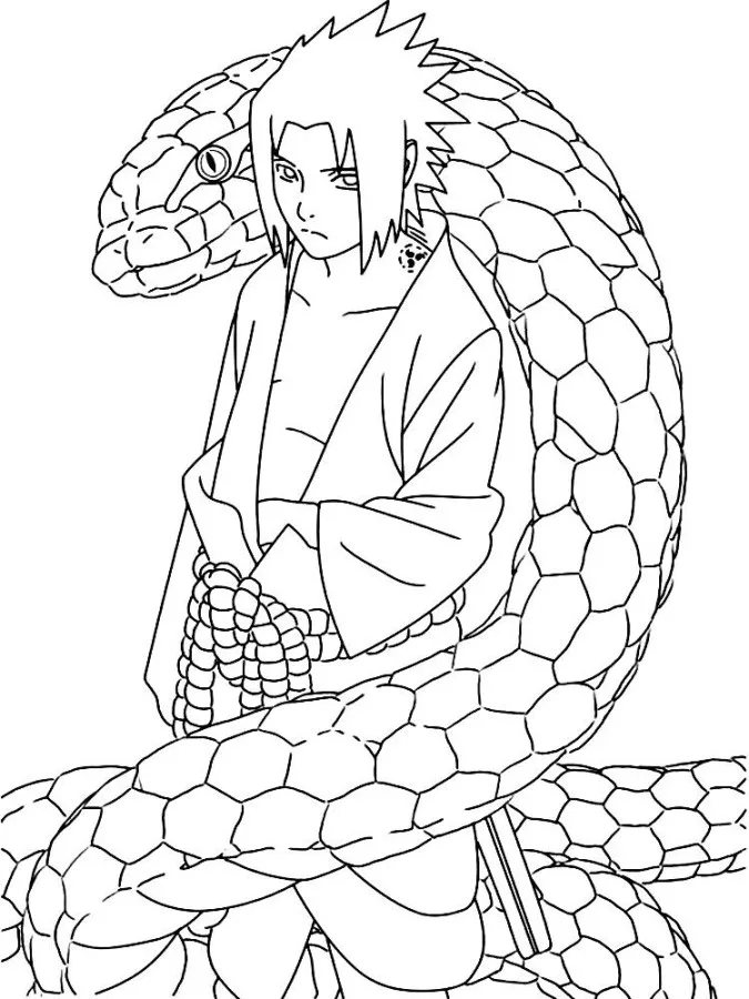 Sasuke Uchiha invoquant le serpent géant Manda dans une scène de combat
