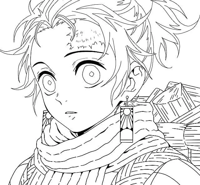 Page à colorier de Tanjiro Kamado variante 3 portrait