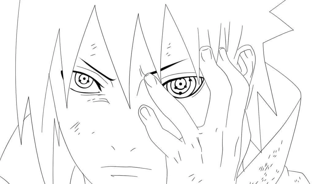 Gros plan sur le visage de Sasuke Uchiha avec un regard sérieux