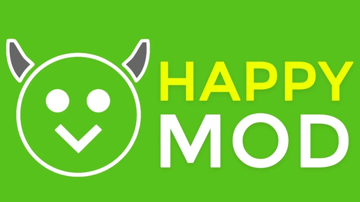 Logo do HappyMod em fundo verde usado como exemplo de loja alternativa de APK