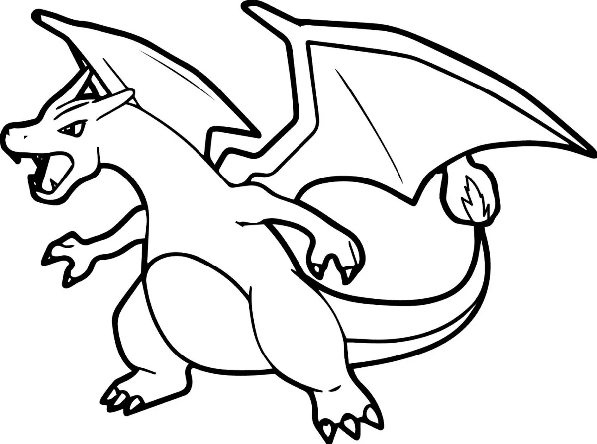 Pagina da colorare Charizard variante 3 con le ali spiegate