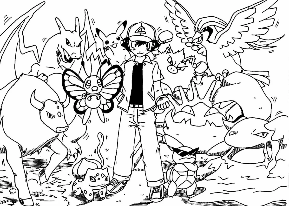 Pagina da colorare Allenatore Pokémon variante 4 con zaino