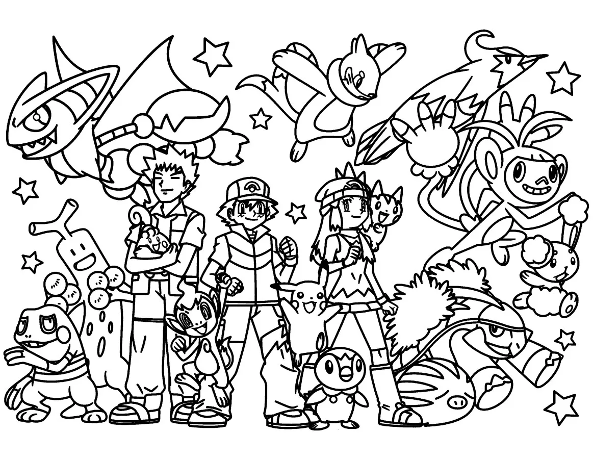 Pagina da colorare Allenatore Pokémon variante 2 in posa di combattimento