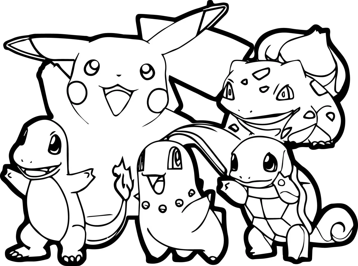 Pagina da colorare Pokémon con scene classiche