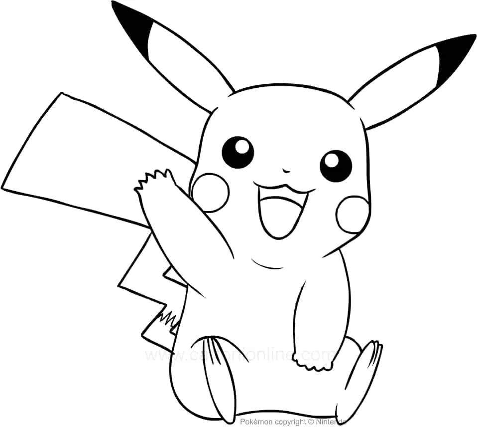 Pagina da colorare Pikachu variante 6 in una posa giocosa