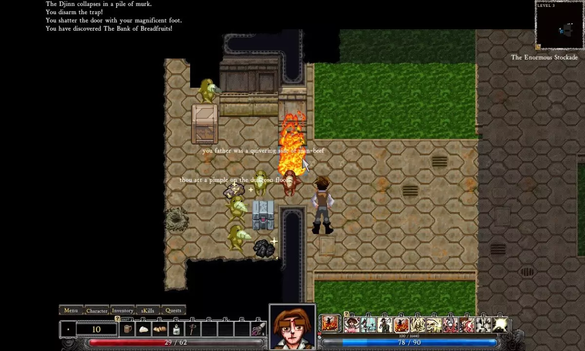 Dungeons of Dredmor e habilidades aleatórias Cena de Dungeons of Dredmor com personagem explorando uma masmorra em estilo roguelike