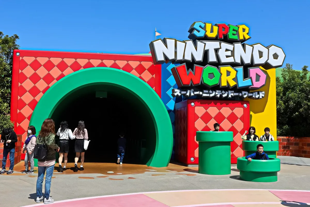 OSAKA, JAPAN - Apr 10, 2021 : Sign board of Super Nintendo World.Super Nintendo World is a themed area at Universal Studios Japan.