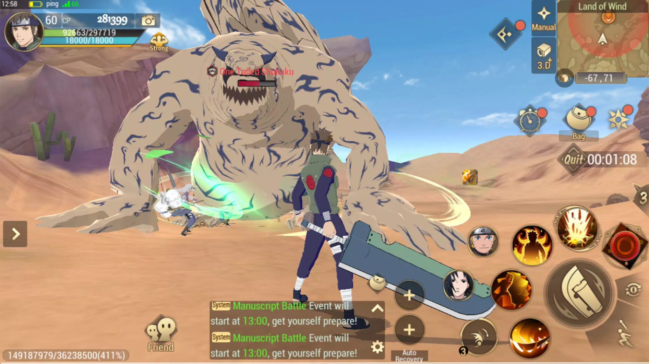 Naruto Slugfest para sessões curtas Naruto em Naruto Slugfest durante uma batalha com efeitos visuais intensos