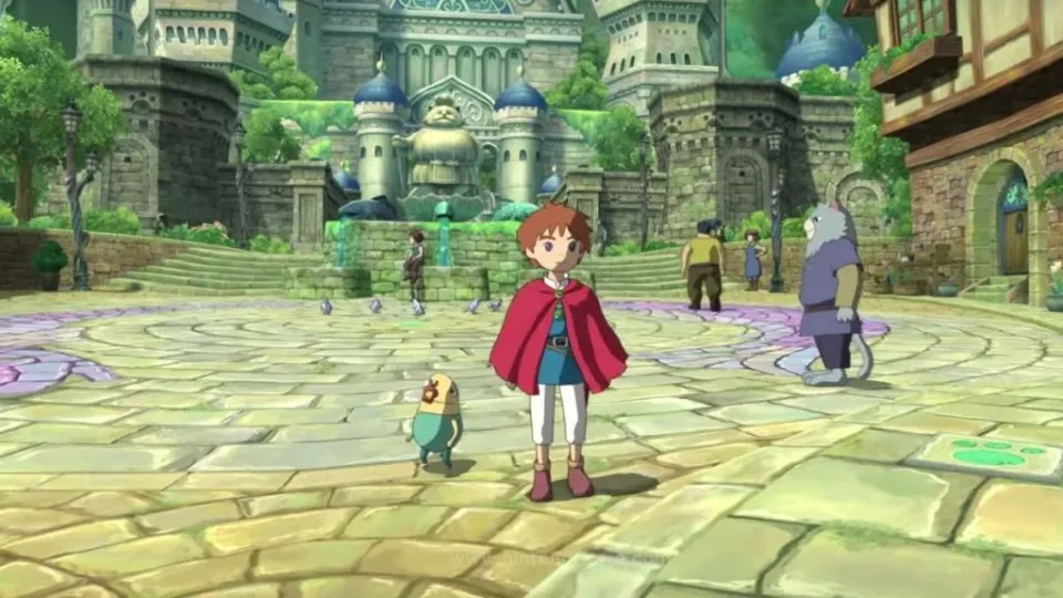 Ni no Kuni e o visual anime Personagem de Ni no Kuni explorando um cenário fantástico inspirado em animação japonesa