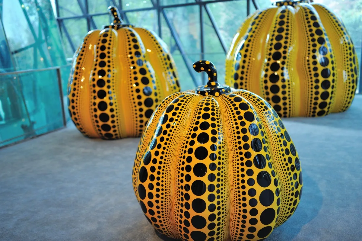 Art works of Japanese artist Yayoi Kusama are displayed at her Asia tour exhibition in Shanghai, China, 20 January 2014.