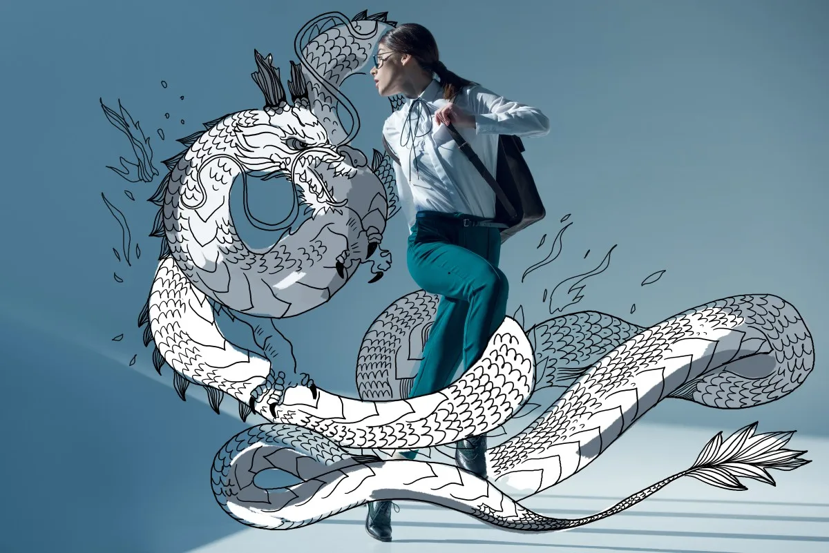 stylish hipster woman with dragon